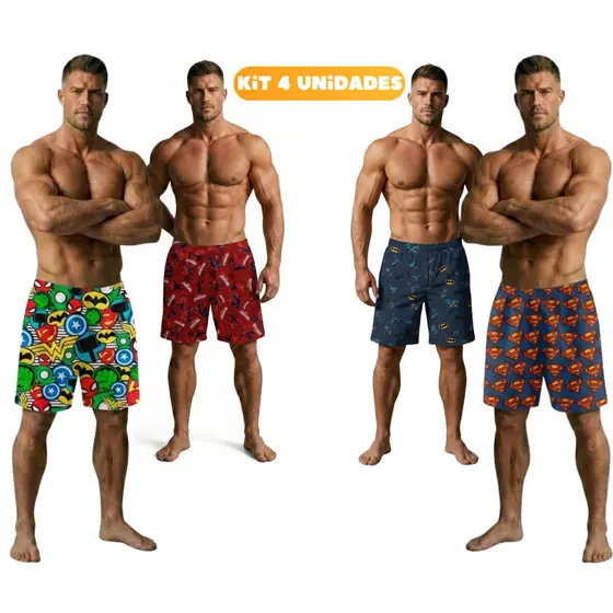 Kit com  4 Pijamas Masculino Samba Canção Short Para Dormir