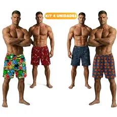 Kit com  4 Pijamas Masculino Samba Canção Short Para Dormir