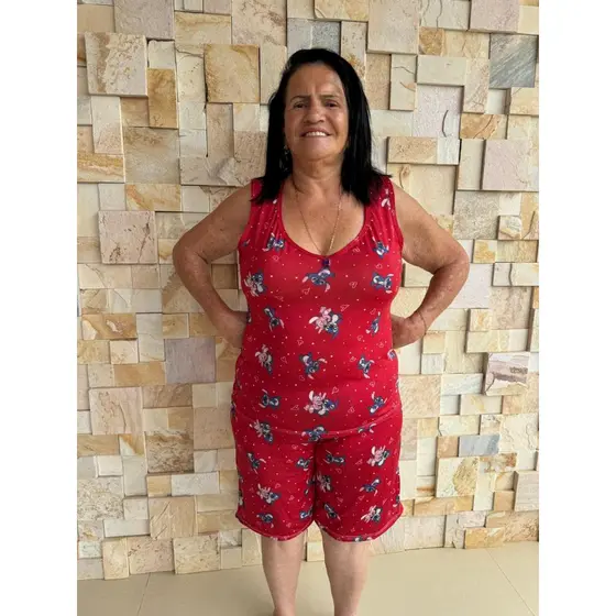 kit com 2 Baby Doll Estampado Plus Size Blusa sem Bojo e Short Pijama de Dormir Confortável Verão