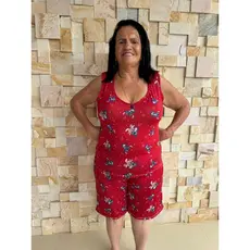 kit com 2 Baby Doll Estampado Plus Size Blusa sem Bojo e Short Pijama de Dormir Confortável Verão