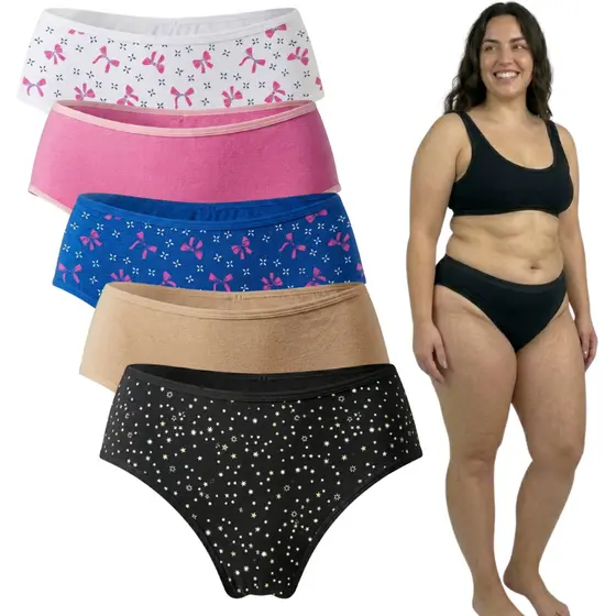 kit com 5 Calcinhas CINTURA ALTA Algodão  Plus Size GG1 GG2 GG3