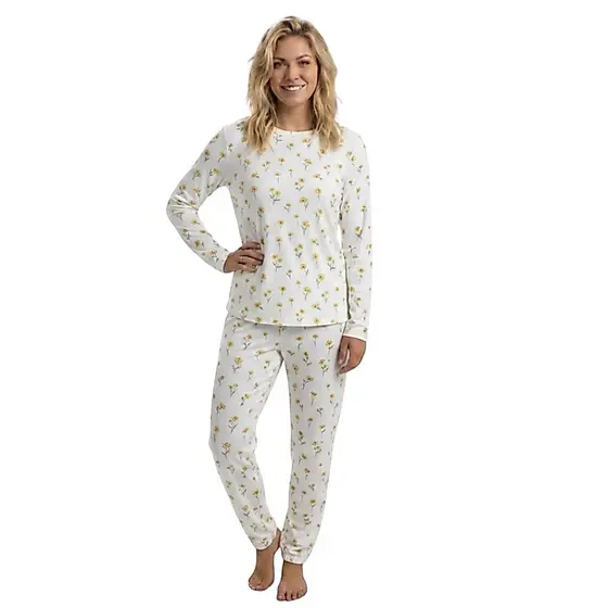 Pijama Conjunto Feminino de Inverno Manga Longa Confortável Estampado Suede