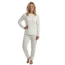 Pijama Conjunto Feminino de Inverno Manga Longa Confortável Estampado Suede