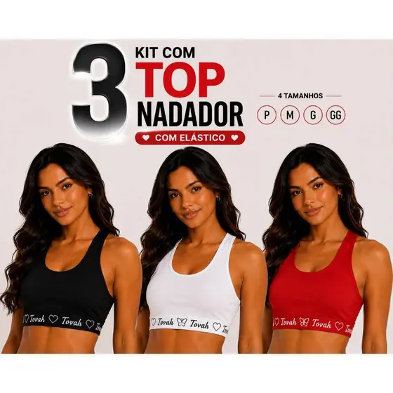 Kit com 3 Top Topper em Algodão Com elástico Exposto  SEM BOJO