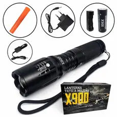 LANTERNA TATICA MILITAR X900 + BATERIA 26650 + CARREGADOR BIVOLT + CARREGADOR P/ CARRO