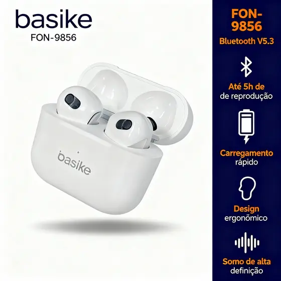 Fone Sem Fio Basike Bluetooth TWS V5.0 Estéreo - FON-9656 Original