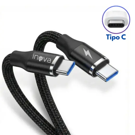 Cabo Tipo C - Tipo C Inova 65W Turbo Dois Lados | Carga Rápida, Resistente e Antiquebra | Cabo USB-C