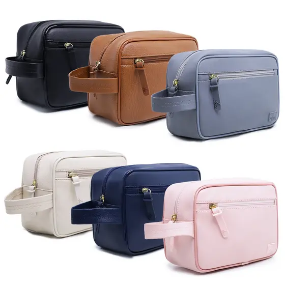 Necessaire Feminina/Masculina de Viagem – Rosa, Azul,Cinza,Caramelo,Creme,Preto com Alça e Zíper