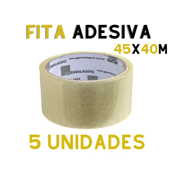 5 Fitas Adesivas Transparente 45mm x 40m - Alta Transparência, Forte Aderência, Fácil de Cortar