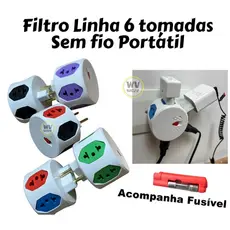 Kits Adaptador Filtro de Linha 6 Tomadas 10a e 20a Sem Fio Pino Plug Portatil Com Fusivel