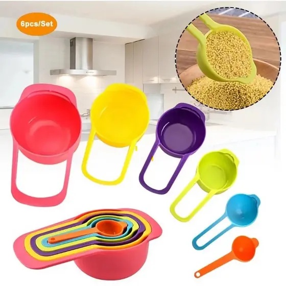 Kit 6 peças Colher Medidora Conjunto De Cozinha Medidor De Receitas Ingrediente Xicara Dosadora grd