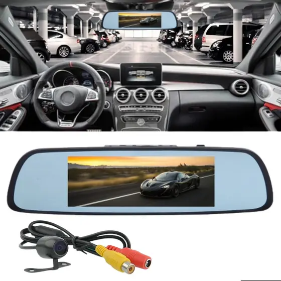 Espelho Retrovisor LCD 4.3 Com Câmera De Ré LED Visão Noturna 12V Ditap Mix Monitor Para Carro