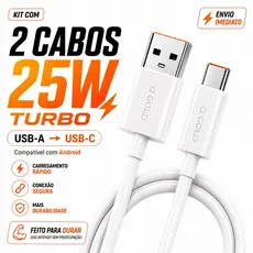 KIT 2 Cabos USB-C Tipo C Carregamento Rápido Turbo Android Smartphones Tablets 1m AGOLD TURBO 25W
