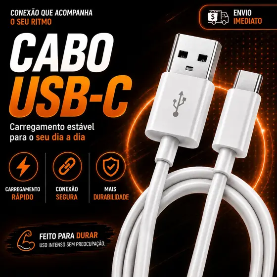 CABO USB-C CARREGADOR TIPO C RÁPIDO 1M REFORÇADO COMPATÍVEL COM ANDROID