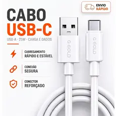 CABO USB-C CARREGADOR TIPO C RÁPIDO 1M REFORÇADO COMPATÍVEL COM ANDROID AGOLD COMPATÍVEL COM CARREGADOR TURBO 25W