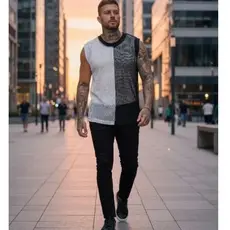 Regata masculina tela arrastao bicolor streetwear respiravel academia fitness verao com ribana