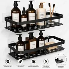 Kit 2 Prateleiras Adesivas ABS Plástico Para Banheiro Sem Furo Porta Shampoo Organizador Resistente À Umidade