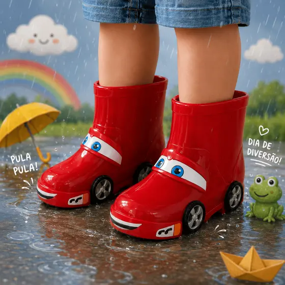 Galocha Bota Infantil Menino Dino Carros Preto Azul Personagens Confortável Impermeável Chuva Escola