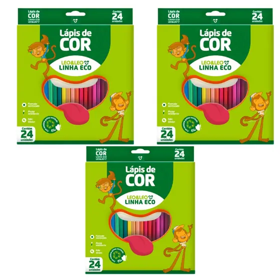 Kit Com 3 Caixas De Lapis De Cor Com 24 cores Para Pintar/colorir material escolar multicolor