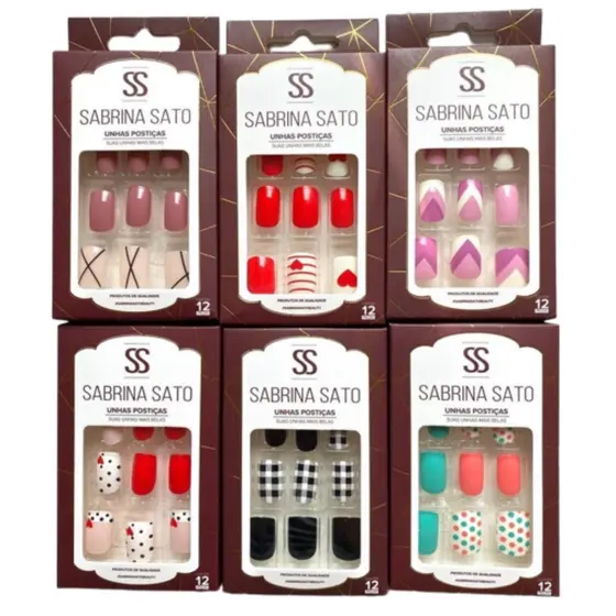 Unhas Postiças Quadrada Curvada Brilhosa Fosca colante com 12 unidades Sabrina Sato