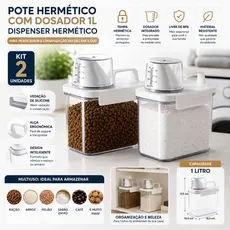 KIT 2 POTE HERMETICO ACRILICO 1 LITRO RESISTENTE PARA RAÇÃO SABÃO LAVANDERIA ORGANIZADA