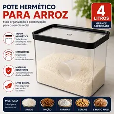 POTE 4L HERMETICO ACRILICO COM TAMPA ULTRA VEDAÇÃO RESISTENTE IDEAL PARA ARROZ FEIJÃO RAÇÃO CEREAIS PODE IR LAVA LOUÇA