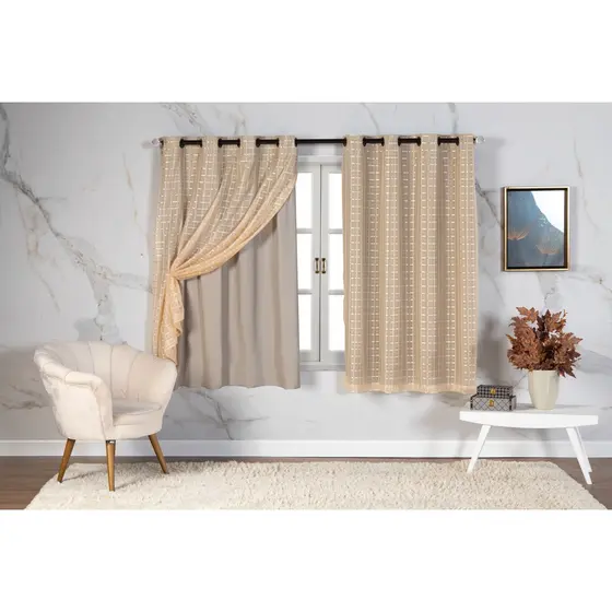 Cortina Com Blackout 2,00m x 1,40m PVC c/ Tecido Voil Xadrez Varias Cores Janela Quarto Sala Oferta
