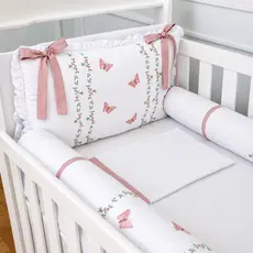 Kit Berço Americano Luxo Jardim Encantado Borboleta  Flores Menina Bordado 100% Algodão Enxoval Bebê