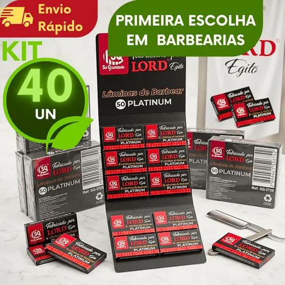 Kit Lâminas De Barbear LORD Egito Corte Preciso Linha Platinum Indicada Pelas Melhores Barbearias
