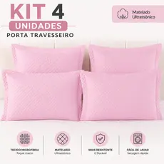 Kit 4 Capas Porta Travesseiro Matelado Ultrassônico Matelassê 70cm x 50cm Toque Macio Várias Cores