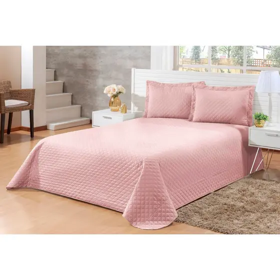 Kit coxa cobre leito casal 3pcs rose 245x205