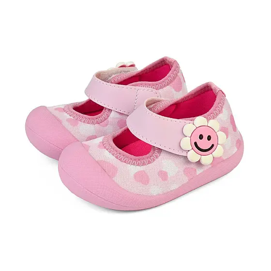 Tênis Calce Fácil Bebê Menina Infantil Sem Cadarço Sapatinho Rosa/Flor