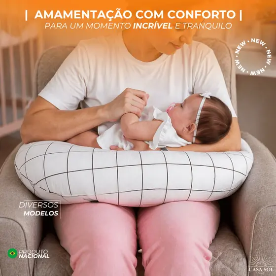 ALMOFADA AMAMENTAÇÃO | EXTRA GRANDE | ERGONÔMICA | ESTAMPADA | BEM CHEIA | COM LAÇO