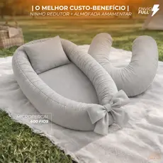 NINHO REDUTOR DE BERÇO | ALMOFADA AMAMENTAÇÃO | 400 FIOS | REGULÁVEL | ZÍPER | REFIL | CORES LISAS