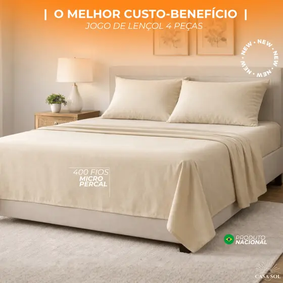 JOGO DE LENÇOL  |  400 FIOS  | MICROPERCAL  | CORES LISAS  | 4 PEÇAS  |  EXTRA MACIO | CASAL