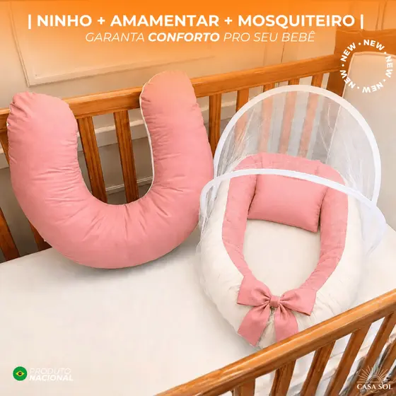 NINHO REDUTOR DE BERÇO  | ALMOFADA AMAMENTAÇÃO  | MOSQUITEIRO PROTETOR  | 400 FIOS  | LISO