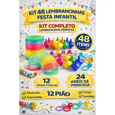 Kit 48 Mini Brinquedos Lembrancinhas Festa Infantil 12 Molas 12 Pião 24 Anéis Brinde