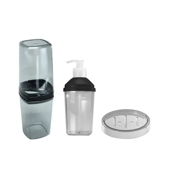 Conjunto Para Banheiro 3 Peças Porta Escova de Dente Saboneteira Sabão Liquido