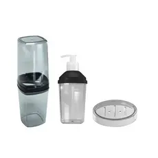 Conjunto Para Banheiro 3 Peças Porta Escova de Dente Saboneteira Sabão Liquido