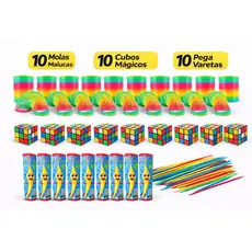 Kit Brinquedos Lembrancinha Festa Infantil 30 Itens Molas Cubo Mágico Pega Varetas