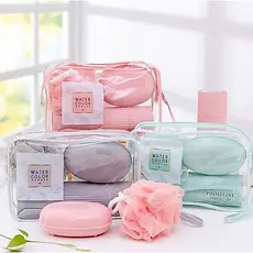1Kit de Viagem com 5Peças Kit de Viagem Com Bolsa Porta Escova Pente Saboneteira e Ducha Compacto Para Viagem