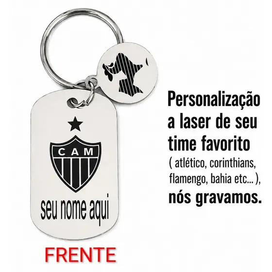 Chaveiro Time Futebol Personalizado a Laser em Aço Inoxidável