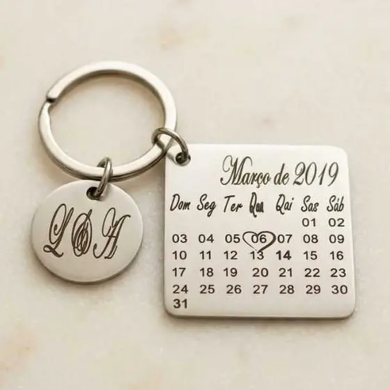 Chaveiro Calendário Namoro Casamento Dia Especial Versão Premium em Aço Inox