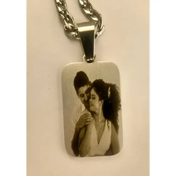 Corrente e Pingente Quadrado Personalizado Fotogração Casal Namorados Aço Inox