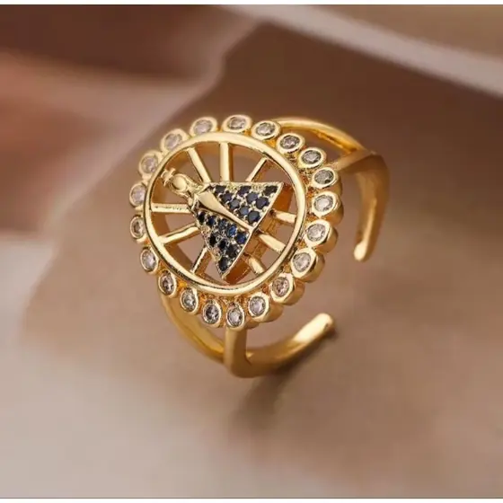 Anel Nossa Senhora Aparecida Ajustável Foleado Ouro 18 k
