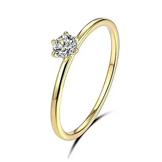 Anel Solitário Dourado Casamento Namoro em Aço Inoxidável