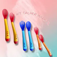 Kit Talher Infantil 2 peças Refeição Colher e Garfo Silicone p/ Bebês Crianças Introdução Alimentar com Estojo