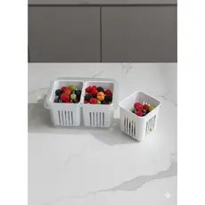 Cesto Organizador com Escorredor de Geladeira Alimentos Frutas 2 Divisórias