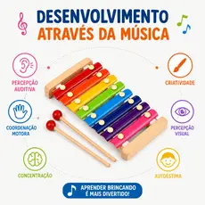 Xilofone De Madeira Infantil Musical Educativo Colorido Montessori Coordenaçao Motora