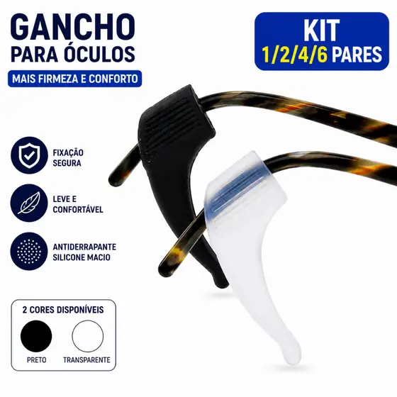 Gancho de Orelha Flexível Trava Silicone para Hastes Óculos Antiderrapante Suporte